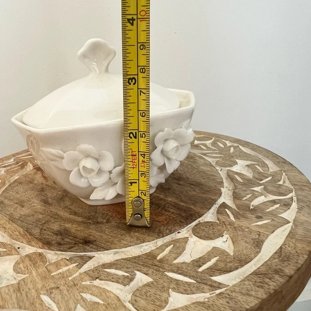 Vintage Godinger & Co Ivory Etched Floral Candy Dish with Lid